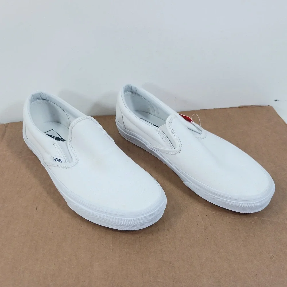 Vans Classic Slip-On White Canvas Sneakers Mens 8 Womens 9.5 VN000EYEB00
